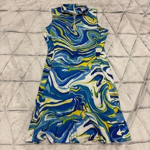 Tail Activewear Dress Golf Tennis Blue Yellow Paint Mock Neck Zip/Pockets S
